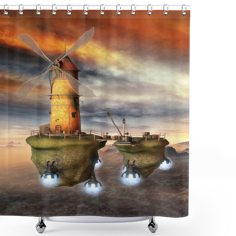 Personality  Flying Windmill Fantasy Science Fiction Seampunk Shower Curtains