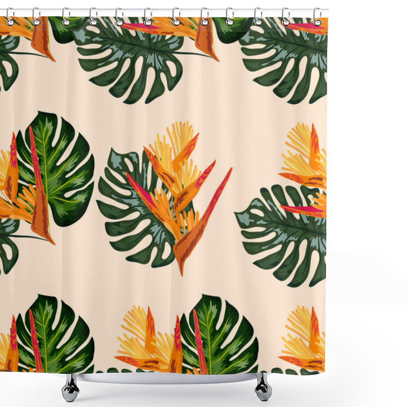 Personality  Print Exotic Tropic Plants And Palm Trees, Banana Leaf With Lobster Claws Flower, Strelitzia Shower Curtains