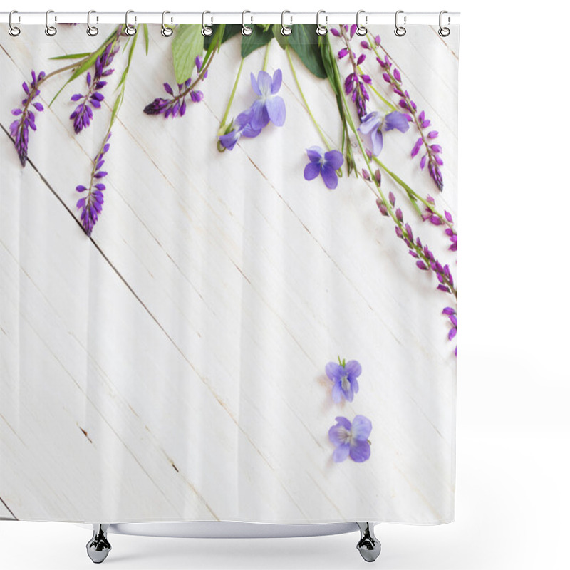 Personality  Flowers On White Wooden Background Shower Curtains