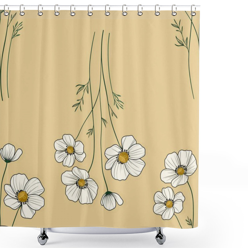 Personality  Seamless Pattern Anemone Elegant Flowers Big Design On Pastel Yellow Background For Prints, Textiles, Packaging, Fabrics, And Wrapping Paper Shower Curtains