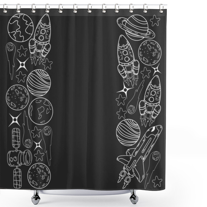 Personality  Vector Doodle Space Pattern. Earth, Moon, Jupiter, Sun, Saturn. Shower Curtains