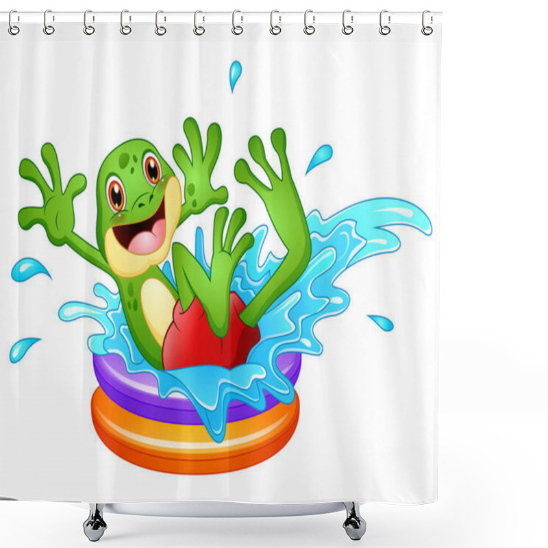 Personality  Funny Frog Cartoon Sitting Above Inflatable Pool With Water Splash Shower Curtains