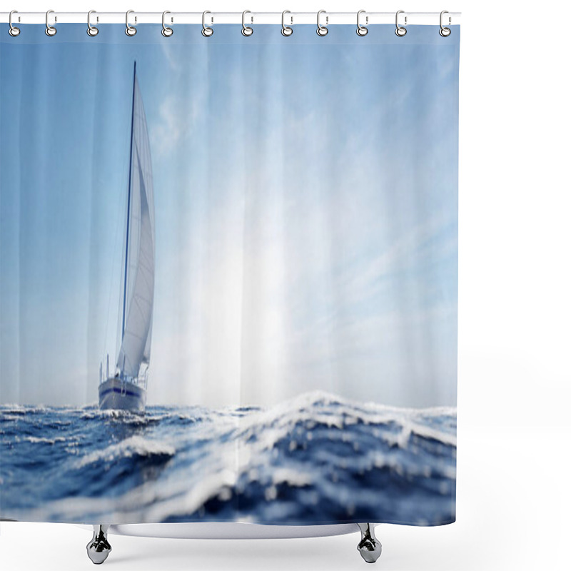 Personality  Sailing Yacht On The Ocean At Sunny Day Shower Curtains