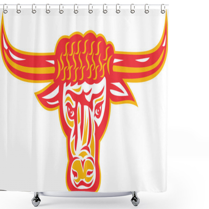 Personality  Texas Longhorn Bull Head Retro Woodcut Shower Curtains