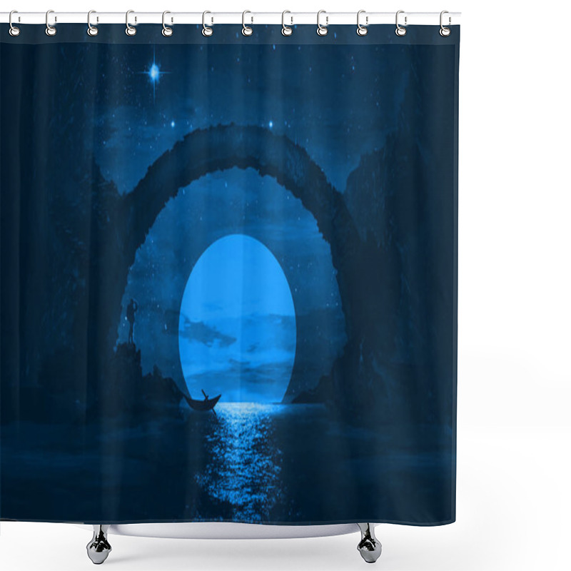 Personality  Ilustration Of A Night Landscape, Against A Background Of A Sunset Bridge Shower Curtains