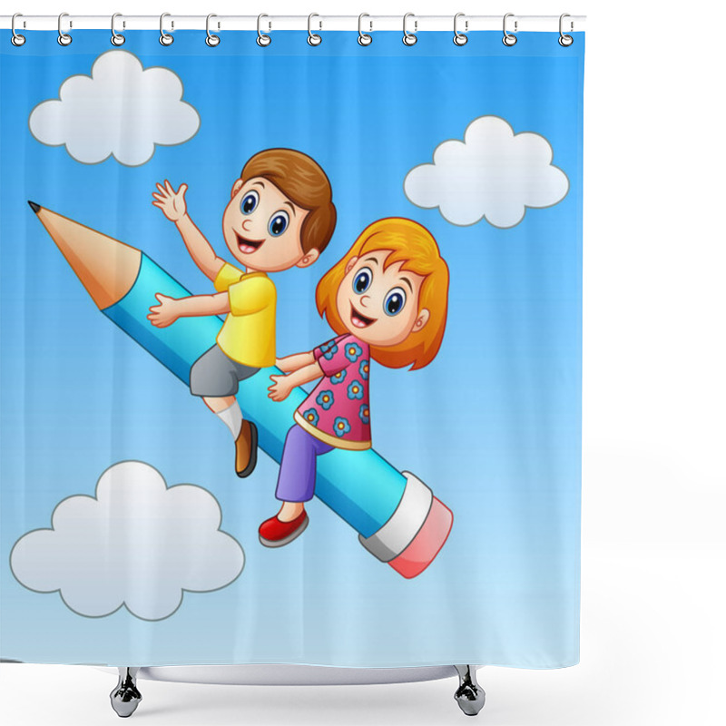 Personality  School Kids Riding A Pencil Shower Curtains