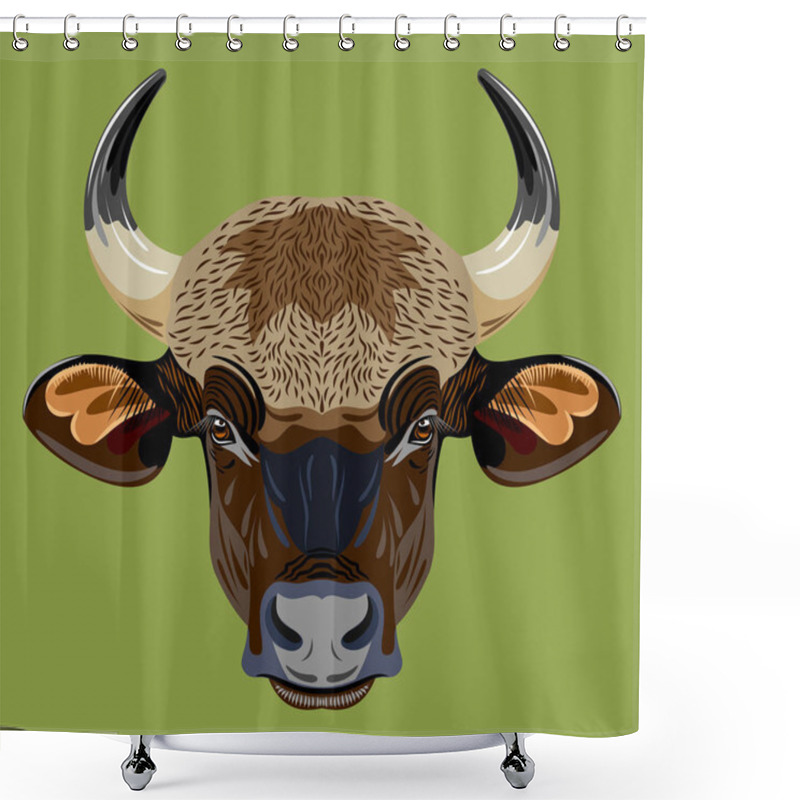 Personality  Portrait Of A Horned Bull Shower Curtains