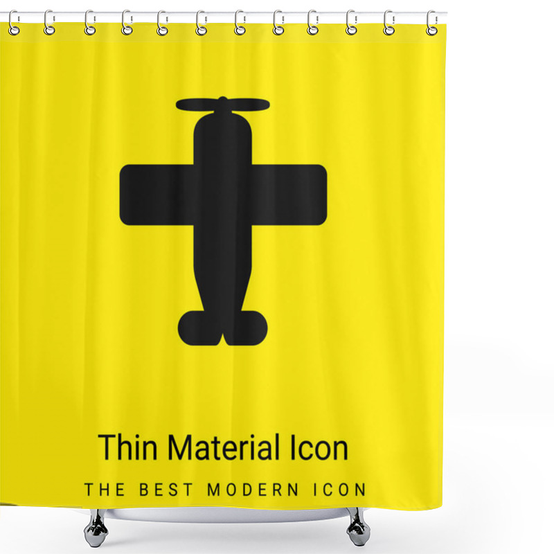 Personality  Airplane With One Helix Minimal Bright Yellow Material Icon Shower Curtains