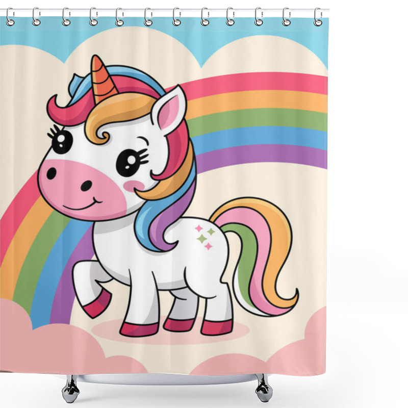 Personality  Cute Cartoon Rainbow Unicorn Vector Illustration  Shower Curtains