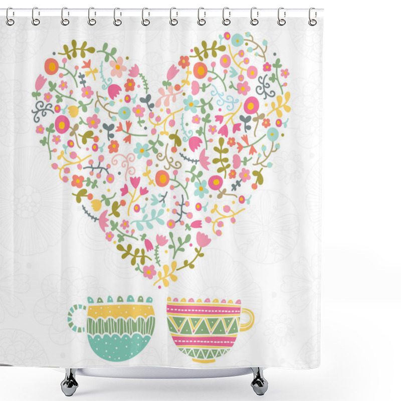 Personality  Tea With Love And Flowers. Shower Curtains