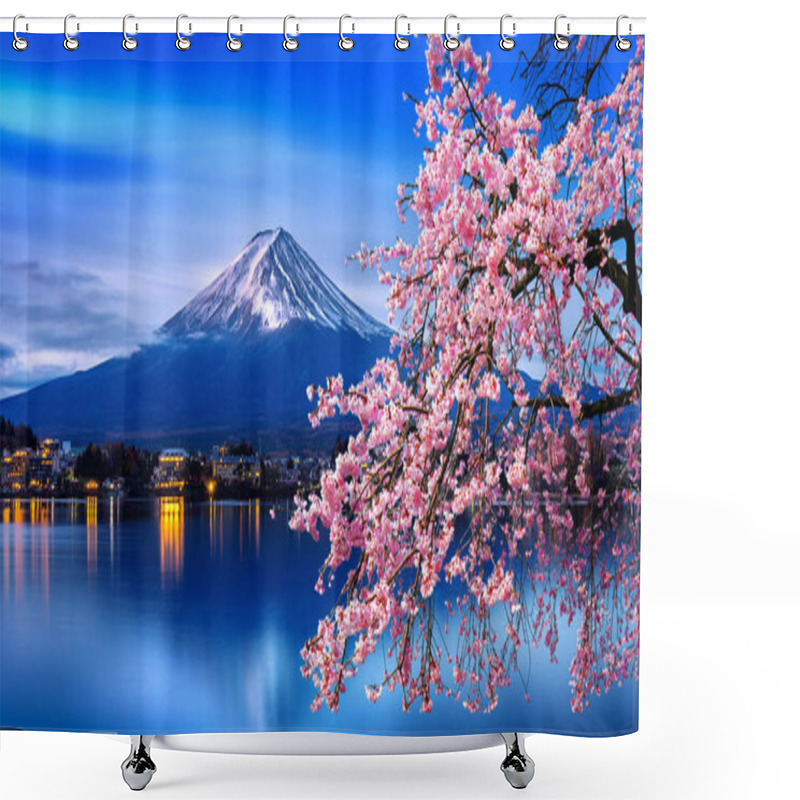 Personality  Fuji Mountain And Cherry Blossoms In Spring, Japan. Shower Curtains