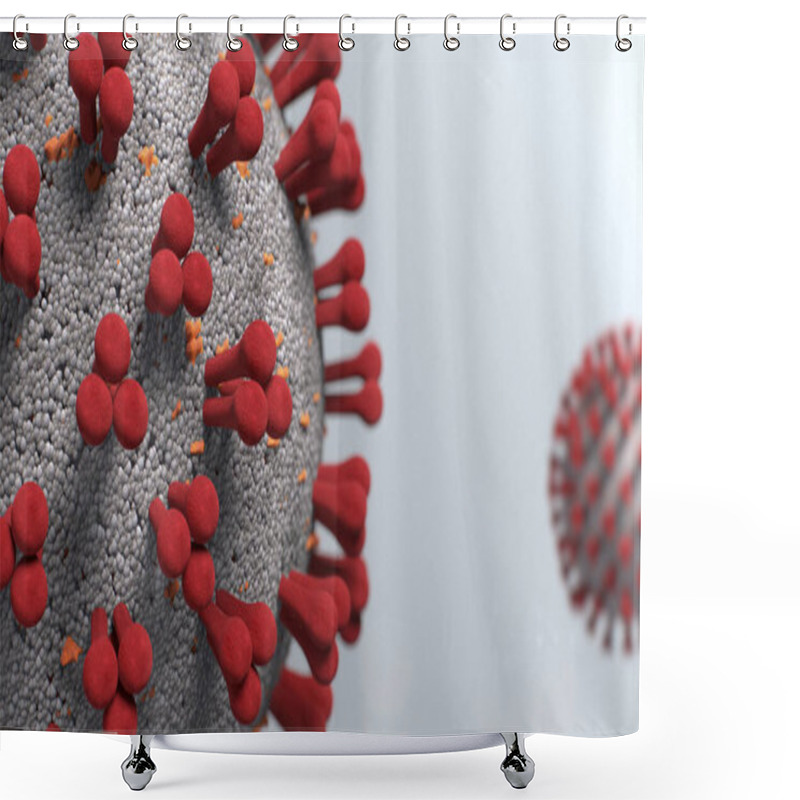 Personality  Covid-19, Coronavirus, SARS-CoV-2 3D Medical Illustration On Bright Background, Close Up Shot Shower Curtains