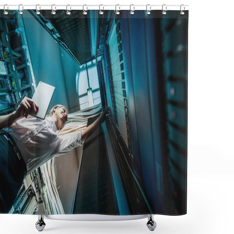 Personality  Young Engineer Businesswoman In Server Room Shower Curtains