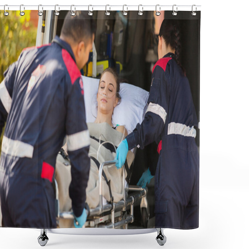 Personality  Paramedics Taking Patient Into Ambulance Shower Curtains