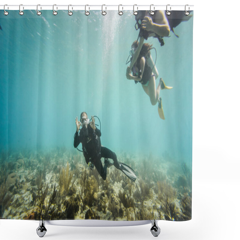 Personality  Scubadiver Doing The Okay Sign Underwater At San Andres Island,  Shower Curtains