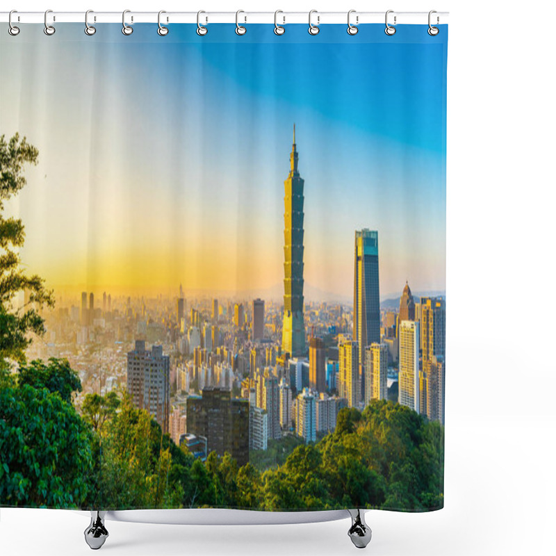 Personality  Beautiful Landscape And Cityscape Of Taipei 101 Building And Arc Shower Curtains