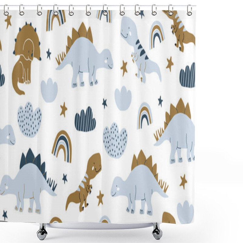 Personality  Scandinavian Dino Dinosaur Seamless Pattern Shower Curtains