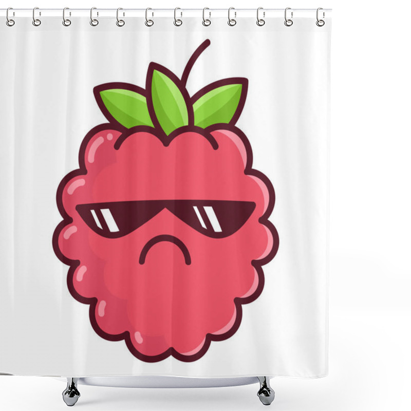 Personality  Kawaii Sunglasses Raspberry Cartoon Illustration Isolated On White Background Shower Curtains