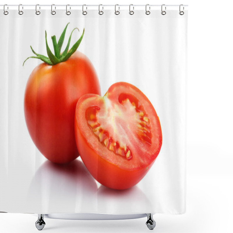 Personality  Red Tomatoes With Cut Isolated On White Shower Curtains