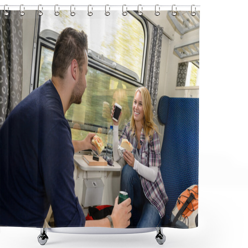 Personality  Couple Enjoying Sandwiches Traveling With Train Shower Curtains