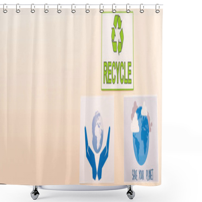 Personality  Top View Of Ecological Placards Isolated On Beige, Panoramic Shot Shower Curtains