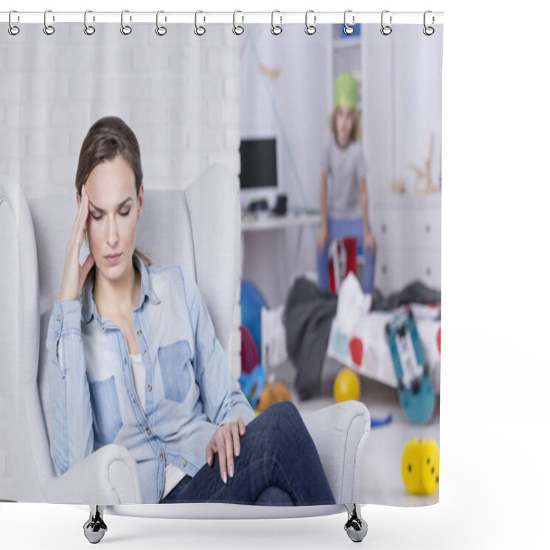 Personality  Woman With Headache Shower Curtains