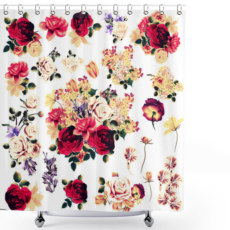 Personality  Beautiful Collection Of Vector Rose Flowers Shower Curtains