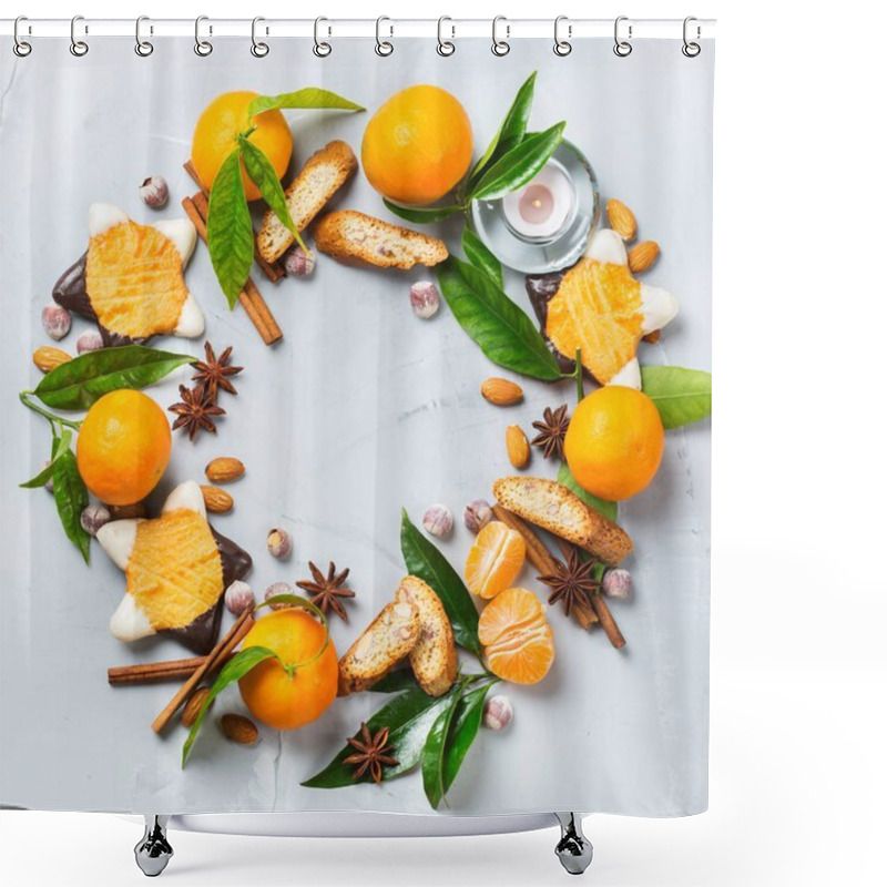 Personality  Christmas Cookies Wreath With Spices And Tangerine Shower Curtains