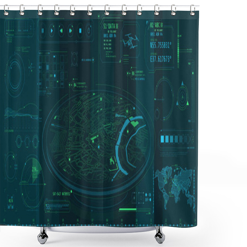 Personality  A Set Of Thin Elements On The Topic Of Geo-Position. Shower Curtains