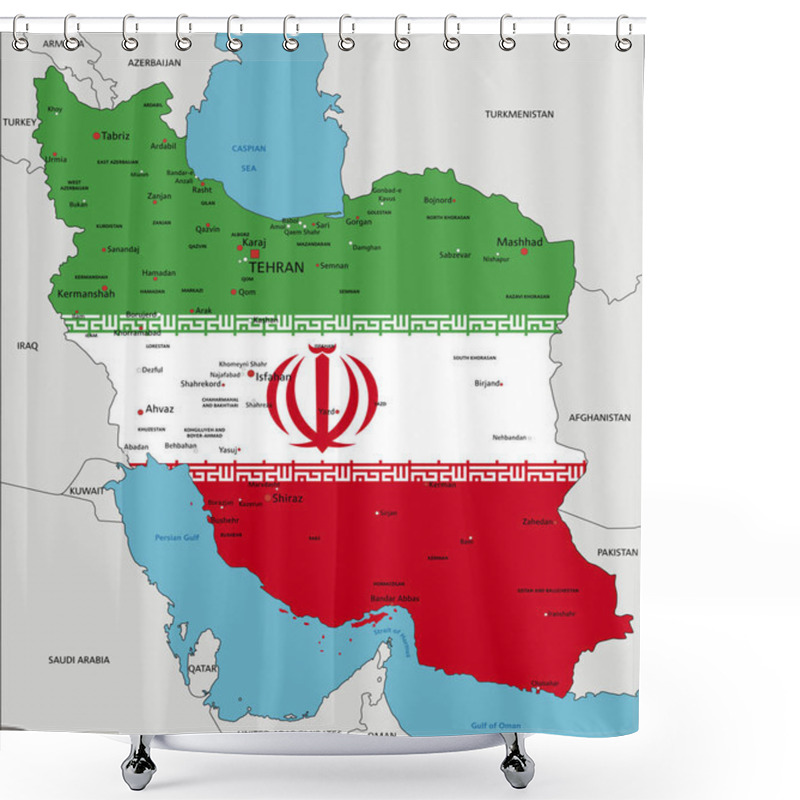 Personality  Iran Highly Detailed Political Map With National Flag Isolated On White Background. Shower Curtains