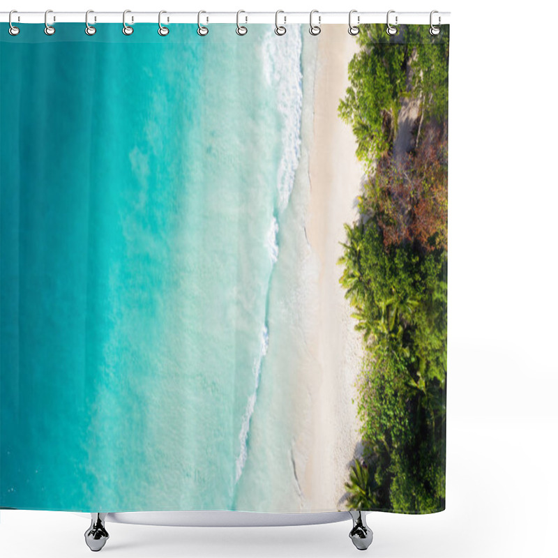 Personality  Empty Ocean Beach Drone Top View, Turquoise Water, Praslin Island, Seychelles Shower Curtains