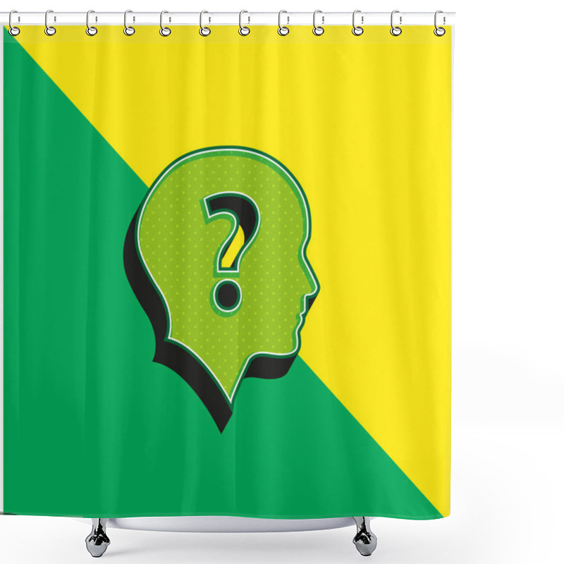 Personality  Bald Head With Question Mark Green And Yellow Modern 3d Vector Icon Logo Shower Curtains