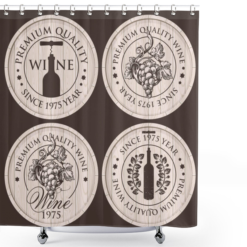 Personality  Emblems For Wine Shop With Grapes And Bottles Shower Curtains