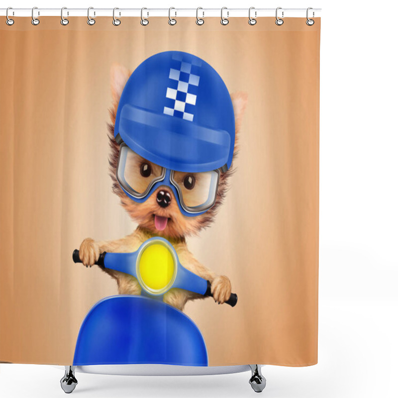 Personality  Adorable Puppy Sitting On A Motorbike Shower Curtains