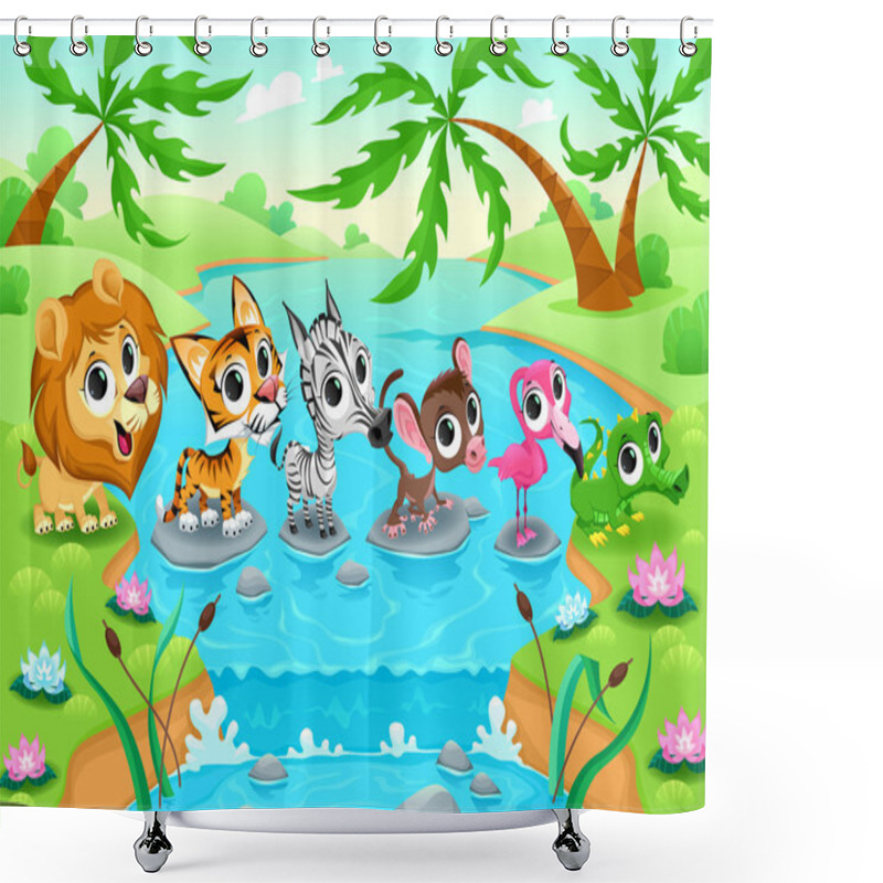 Personality  Funny Animals In The Jungle Shower Curtains