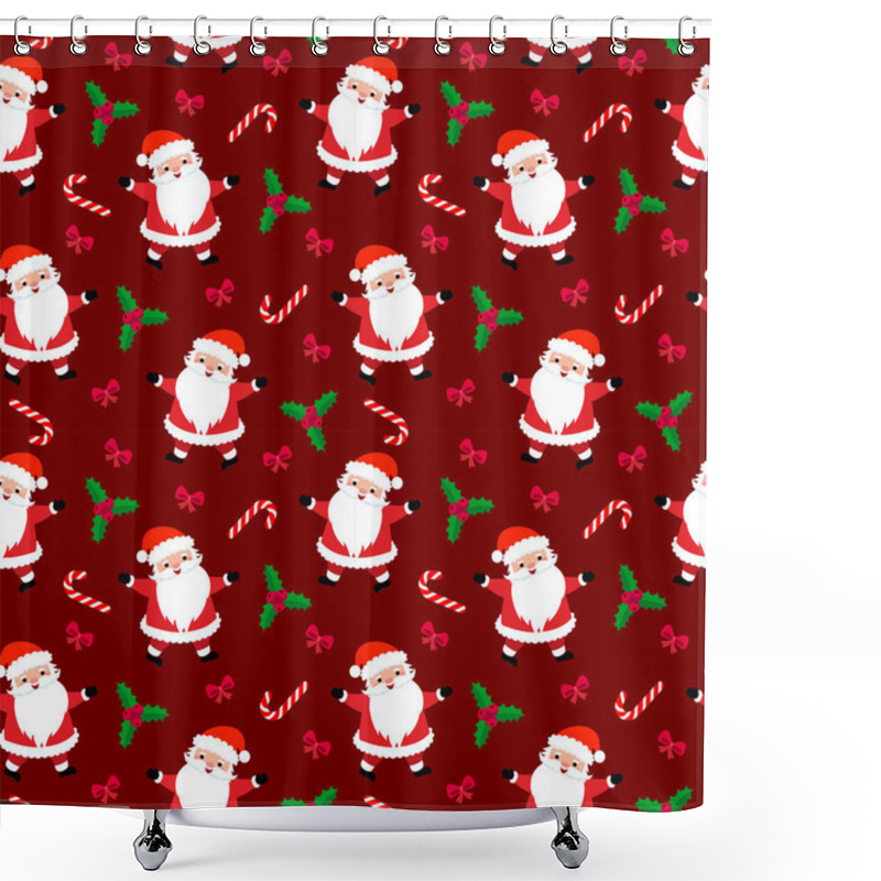 Personality  Seamless Christmas Pattern Template In Cartoon Style With Christmas Candies, Gifts, Holly Leaves And Bells. For Wrapping Paper, Textile, Themed Decor Shower Curtains