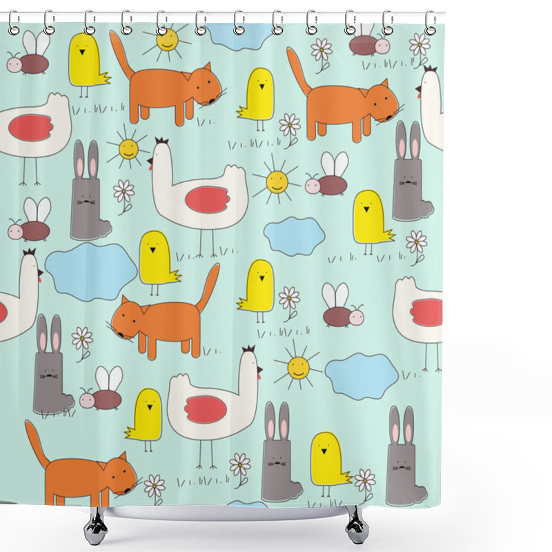 Personality  Seamless Of Cartoon Animals (children's Drawings) . Vector Eps10 Illustration Shower Curtains