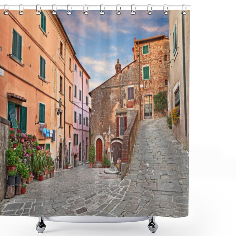 Personality  Castagneto Carducci, Leghorn, Tuscany, Italy: Picturesque Ancient Corner In The Old Town Of The Village Where He Lived The Italian Poet Giosue Carducci Shower Curtains