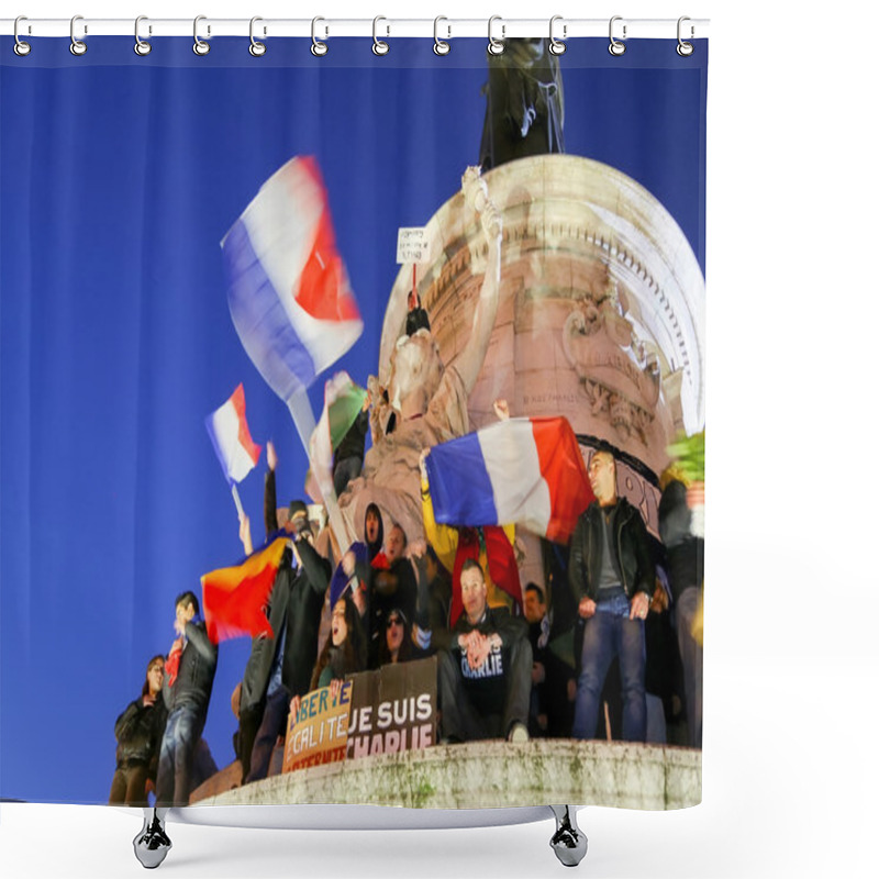 Personality  PARIS - France On 08 January 2015 : Peaceful Protest In Place De La Republique Shower Curtains