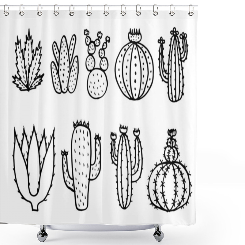 Personality  Cactus Vector Illustrations, Hand Drawn Vector Succulents. Shower Curtains