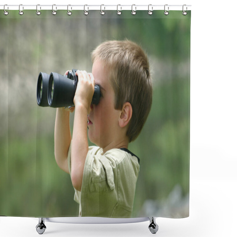 Personality  Boy Looking Through Binoculars Shower Curtains