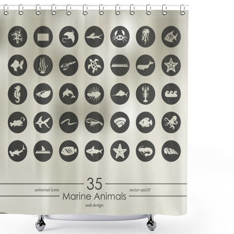 Personality  Set Of Marine Animals Icons Shower Curtains