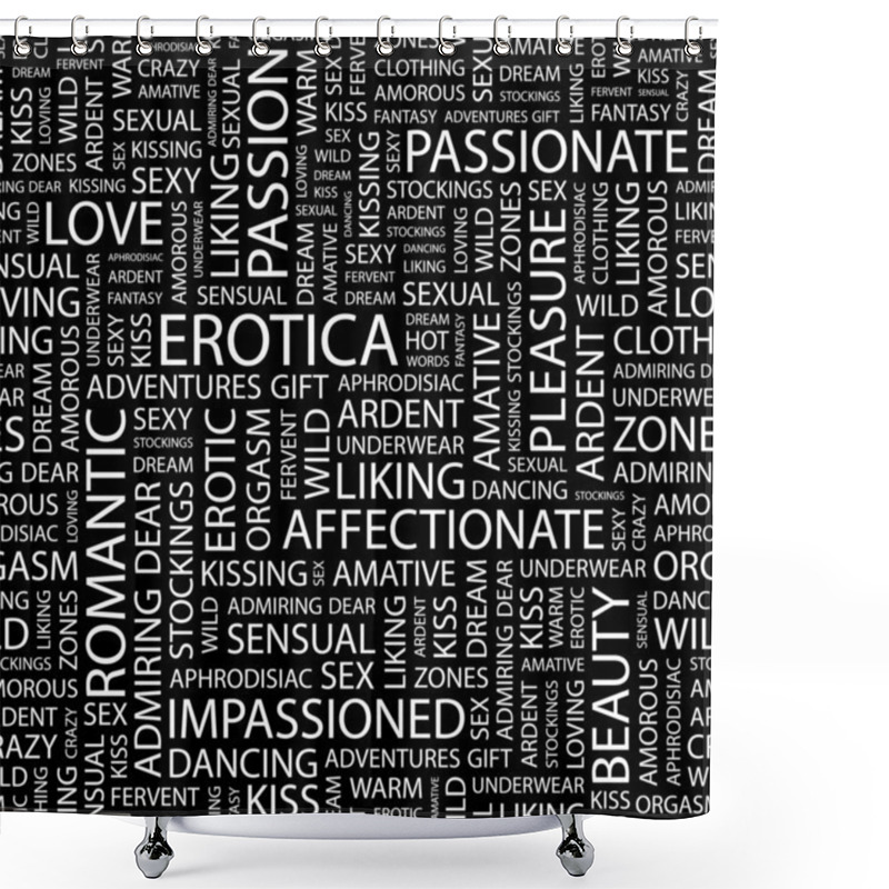 Personality  EROTICA. Seamless Vector Pattern With Word Cloud. Shower Curtains