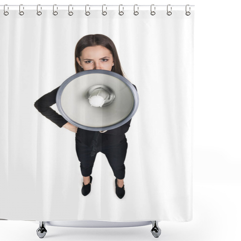 Personality  Business Woman With Megaphone Shower Curtains