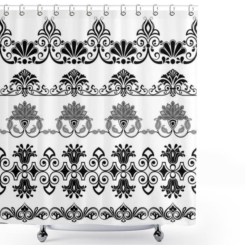 Personality  Black And White Border Ornaments Vector Template. Set 2. Shower Curtains