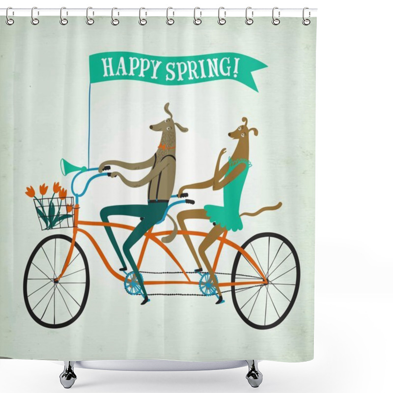 Personality  Lovely Dogs Cyclists Spring  Illustration Shower Curtains