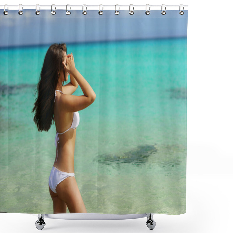 Personality  Beautiful Woman In White Swimwear Shower Curtains