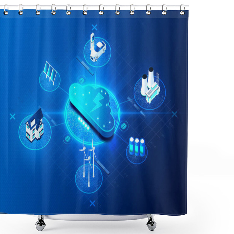 Personality  Smart Power Grid - Smart Electricity Grid - Electricity Network Based On Digital Technology That Is Used To Supply Electricity To Consumers Via Two-way Digital Communication - 3D Illustration Shower Curtains