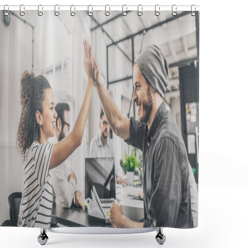 Personality  Young Business People Giving Five In Office Shower Curtains