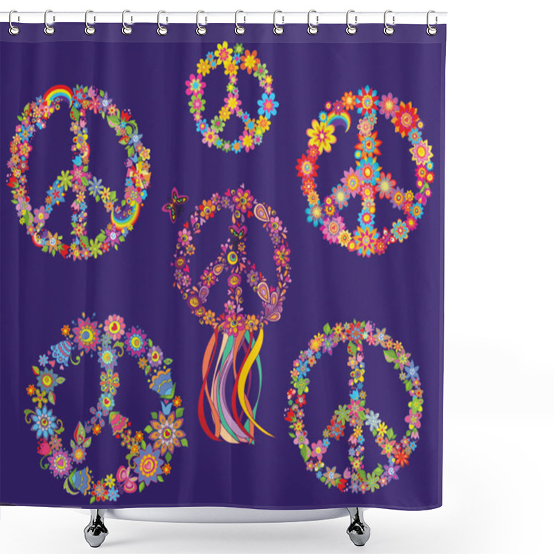 Personality  Set Of Peace Flower Symbol Shower Curtains